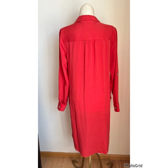Soft Surroundings Weekender Embroidered Button-Up Long Sleeve Dress Red / Coral - Picture 3 of 6